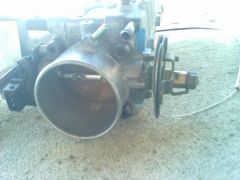 Maxima 1993 Throttle Body with the Custom Cable Linkage I made from a Mountain Bike Brake Cable. And Z32tt Maf Sensor